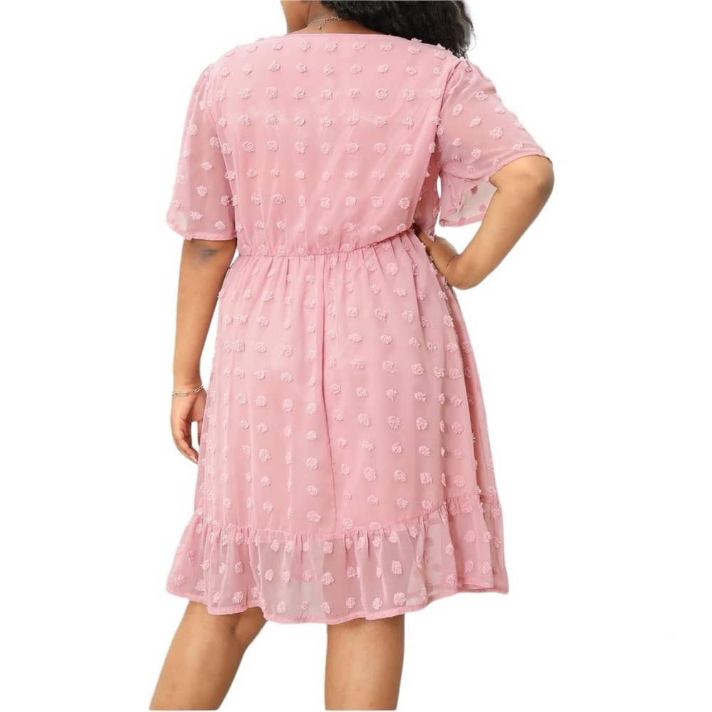 NWT Dress Chiffon Swiss Dot Midi V Neck Short Bell Sleeves Flowy Plus Si… - Picture 4 of 8